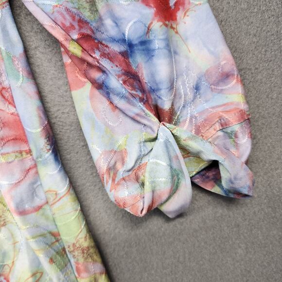 Cocomo Woman Top 3X Floral Popover 3/4 Roll Tab Sleeve Assymetric Hem Stretch - Picture 9 of 10